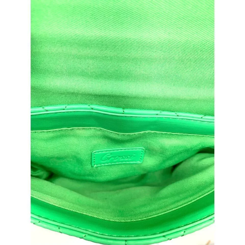 Grossi Bright Green Quilted Crossbody Shoulder Handbag Gold Chain Handle
